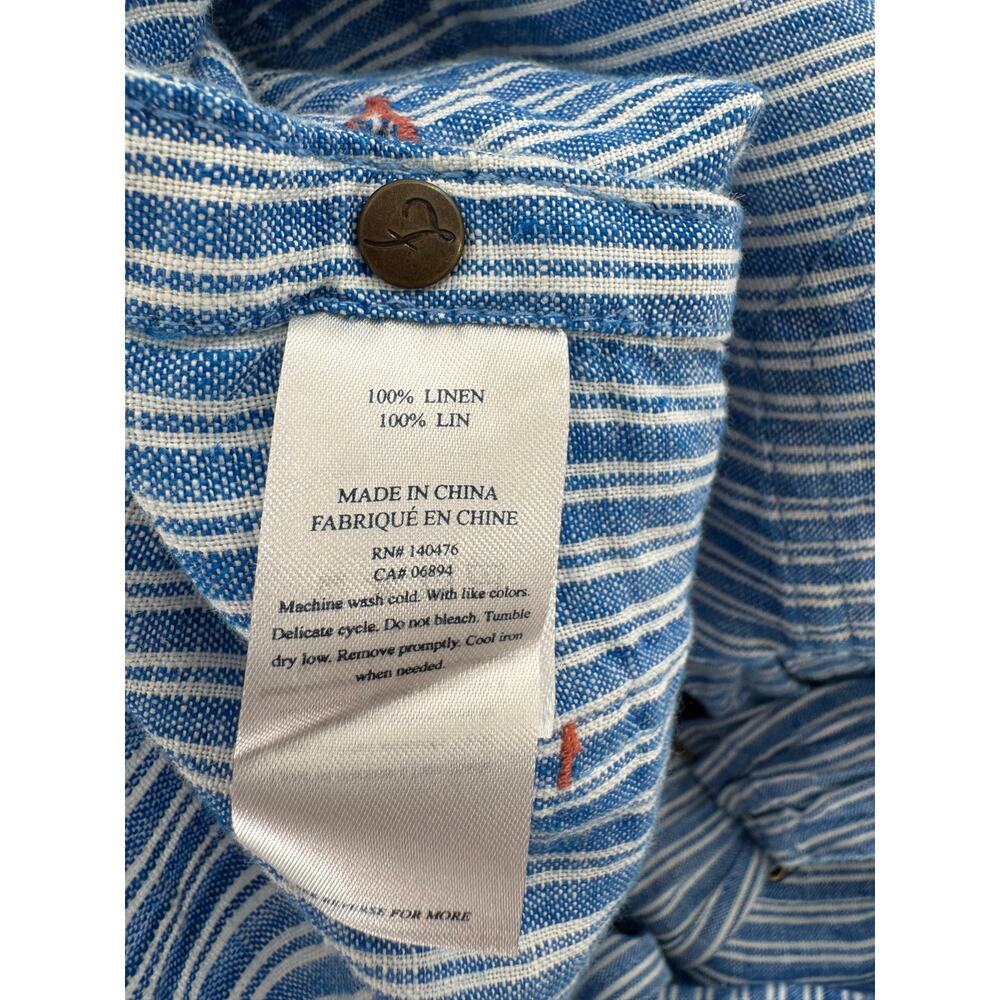 Faherty Blue Linen Mechanic Overalls Skyway Railroad Stripe Jumpsuit Small - Picture 11 of 11